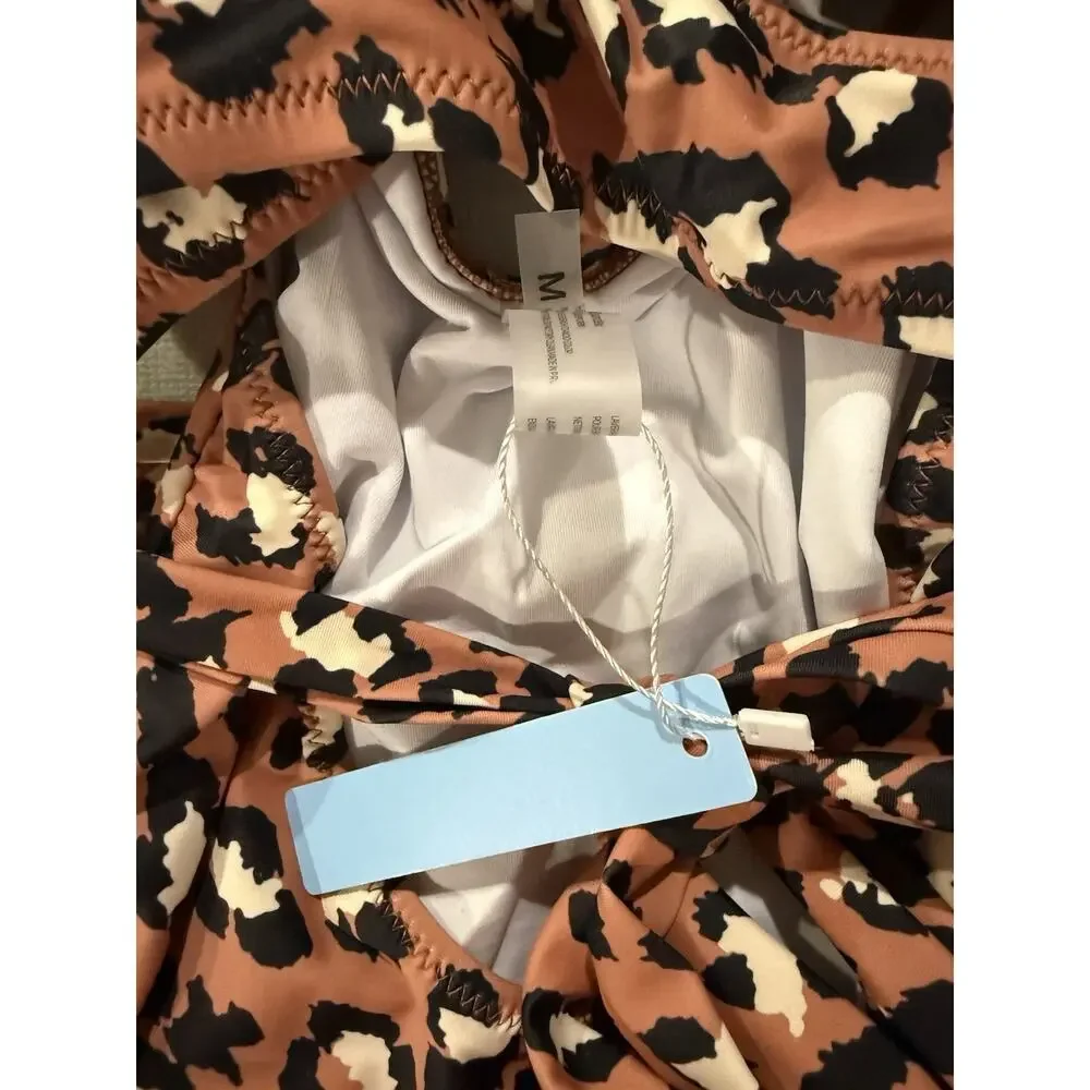 NWT Leopard Wrap Around One Piece Swimsuit Size M Popvil